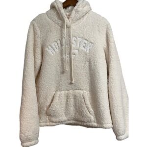Hollister Cream‎ Sherpa Hoodie Sweatshirt Womens Medium Pullover Fluffy Soft